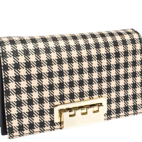 RARE Zac Posen Black /White Gingham Straw and Leather Earthette Clutch - Picture 1 of 6
